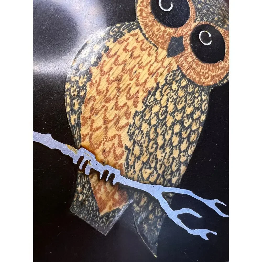 Vintage Couroc of Monterey Owl Inlay Bowl | MCM Black Resin Serving Dish 7.5